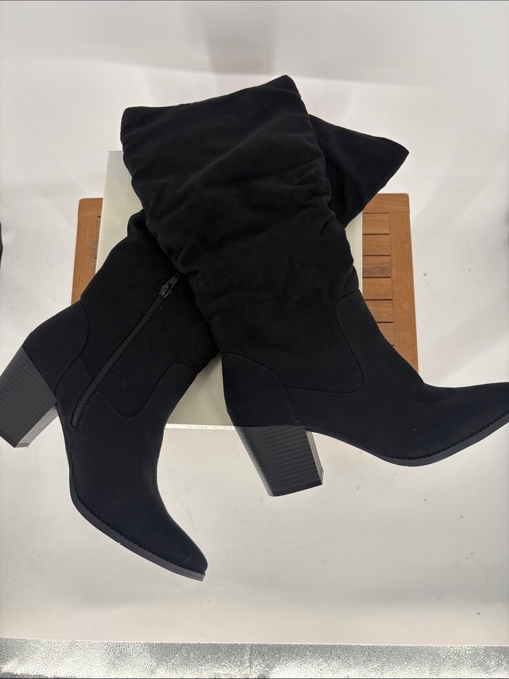 New Sun & Stone Women's Black Mid-Calf Slouch Heel Boots size 10 M